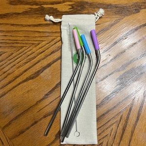 LETTUCE FAMILY eco supplies set of 4 stainless steel
straws with clean…